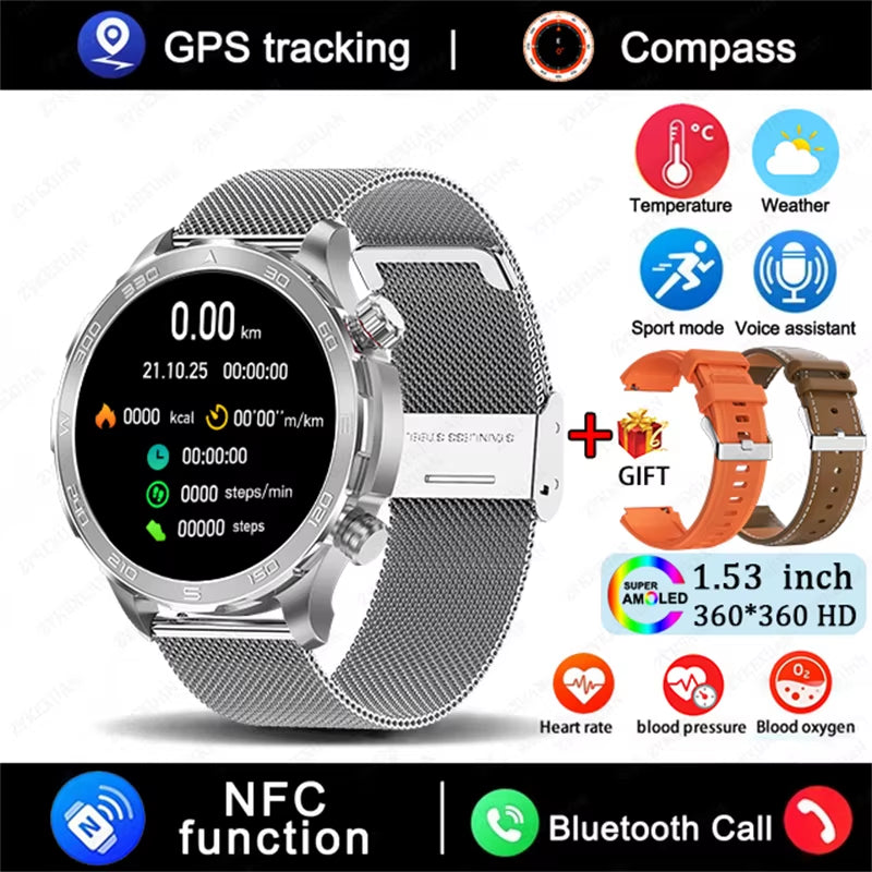 2025 New Bluetooth Call Smart Watch Men for Huawei AMOLED HD Large Screen Heart Rate NFC IP68 Waterproof GPS Sports Smart Watch