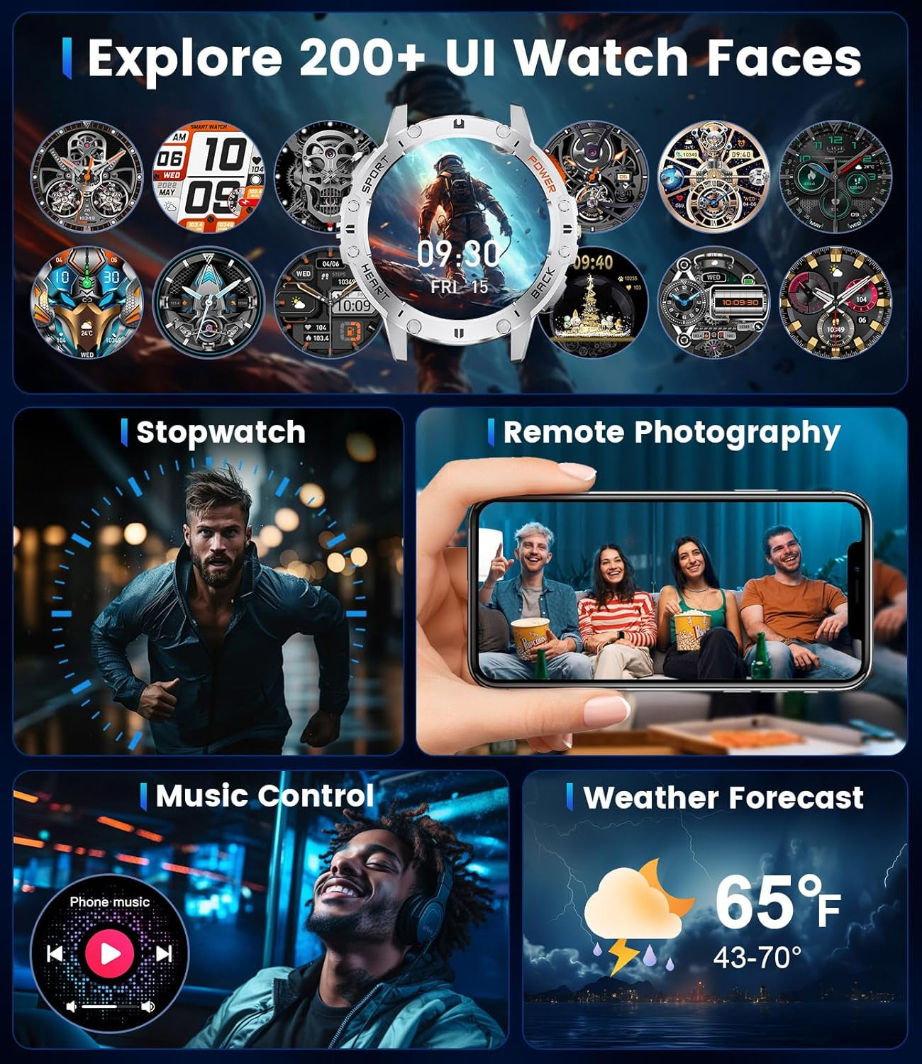 Military Smart Watch for Men with Bluetooth Call,1.43" AMOLED with LED Flashlight/530Mah,100+ Sports Mode Tactical Fitness Tracker/Heart Rate Sleep Health Monitor/Ip68 Waterproof for Android Ios