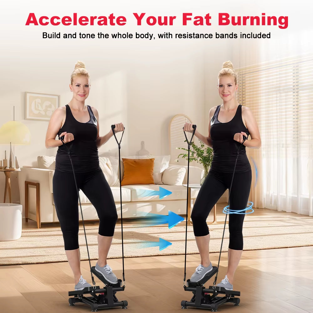 Mini Stepper for Exercise Low-Impact Stair Step Cardio Equipment with Resistance Bands Optional Twist Motion Stepper