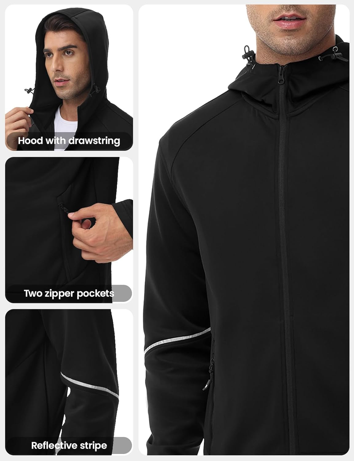 Mens Tracksuit Sets Full Zip Jogging Sports Gym Suit 2 Piece Athletic Contrast Sweat Suits with Hoodie