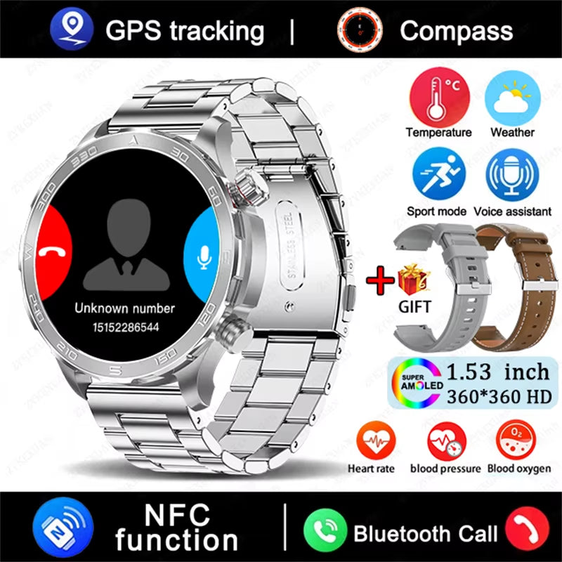 2025 New Bluetooth Call Smart Watch Men for Huawei AMOLED HD Large Screen Heart Rate NFC IP68 Waterproof GPS Sports Smart Watch