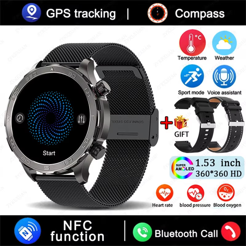 2025 New Bluetooth Call Smart Watch Men for Huawei AMOLED HD Large Screen Heart Rate NFC IP68 Waterproof GPS Sports Smart Watch