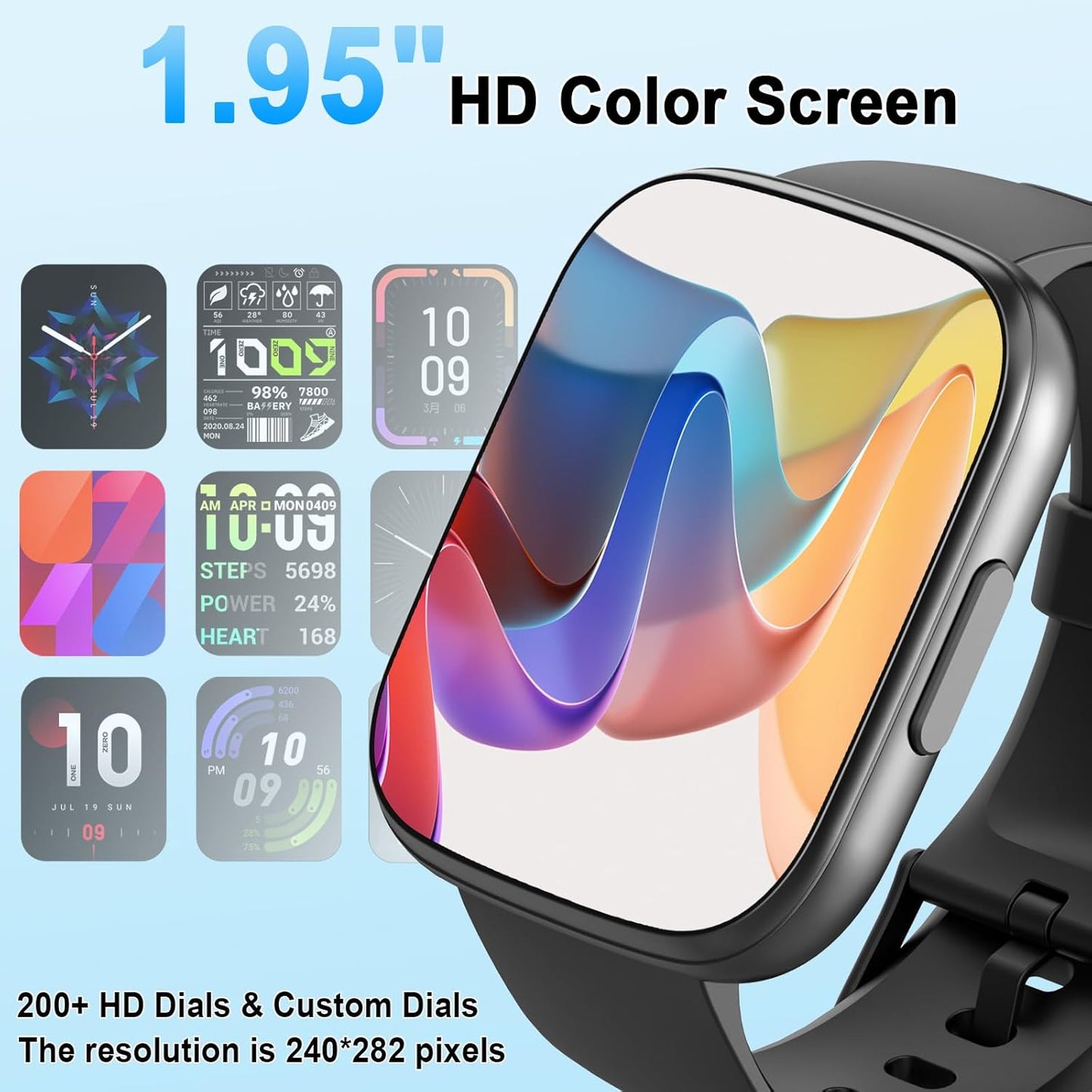 Smart Watch for Men Women Answer/Make Call, 1.95" HD Touch Screen Fitness Watch with Heart Rate/Spo2/Sleep Monitor/Step Counter, 100+ Sport Activity Tracker, IP68 Waterproof Smartwatch for Android Ios