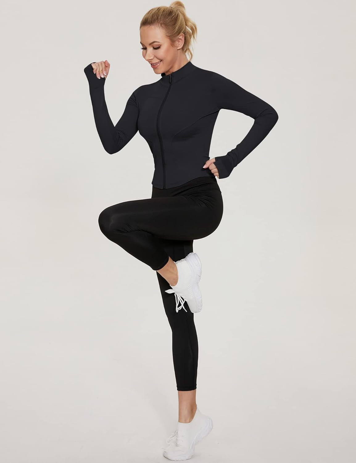 Womens Gym Tops Long Sleeve Sports T-Shirt Fitness Workout Yoga Crop Tops Ladies Running Tee Shirts Half Zip Breathable Activewear with Thumb Holes