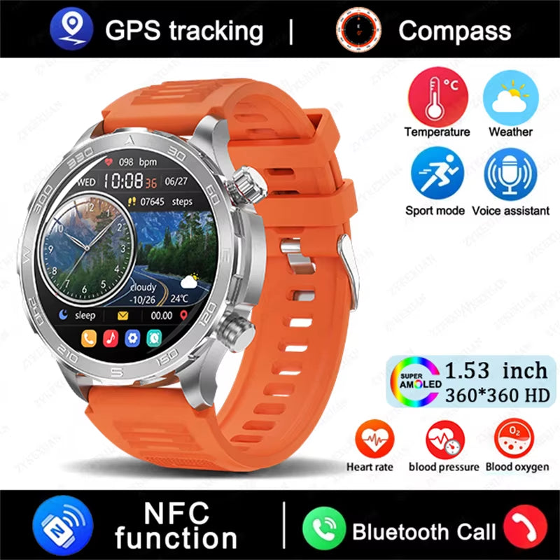 2025 New Bluetooth Call Smart Watch Men for Huawei AMOLED HD Large Screen Heart Rate NFC IP68 Waterproof GPS Sports Smart Watch