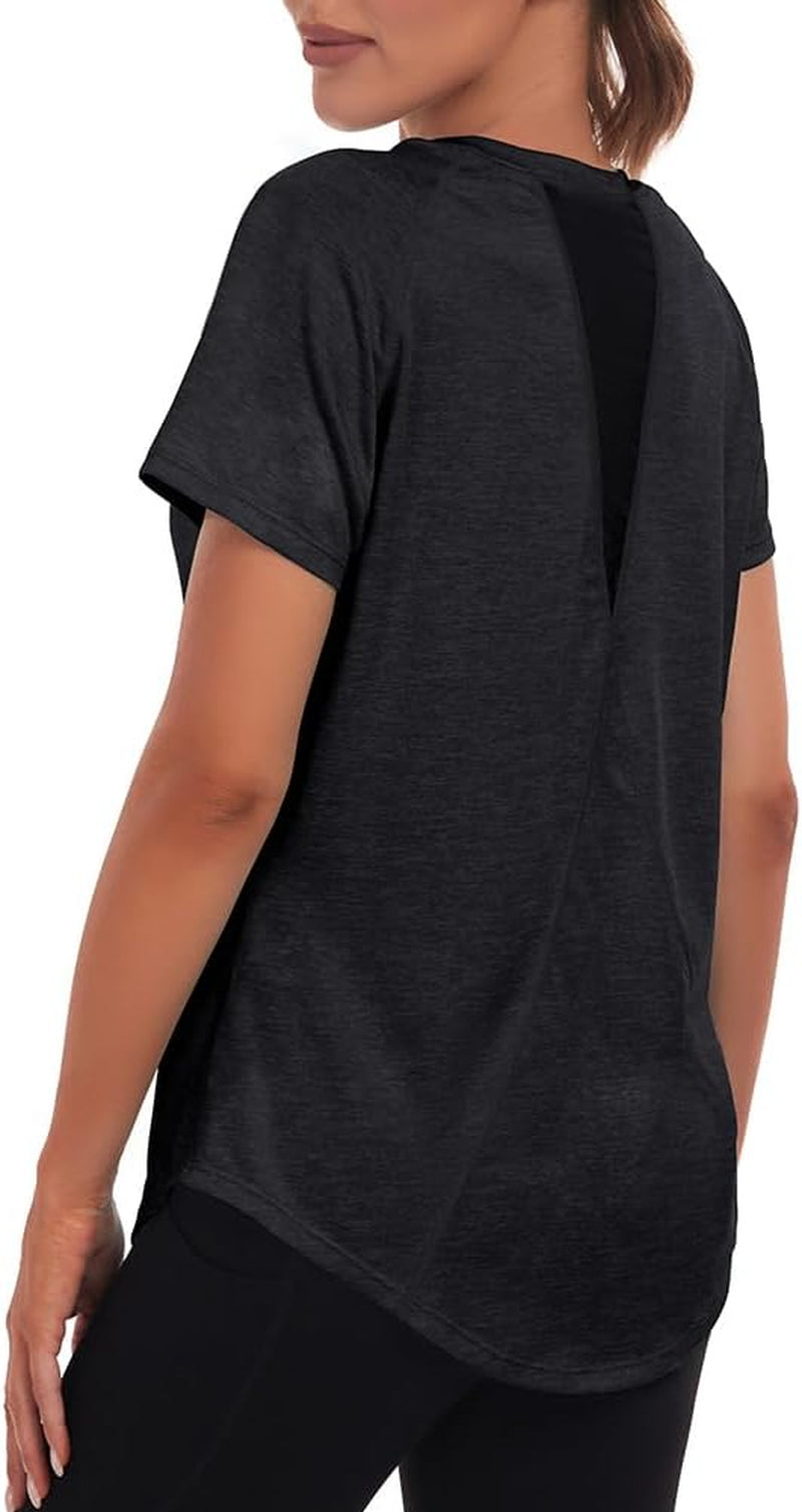 Women'S Gym Shirts, Short Sleeve Lightweight Moisture Wicking Quick Dry Back Mesh Loose Fit Sports Tops for Ladies