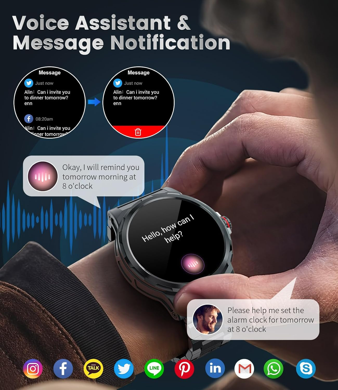 Military Smart Watch for Men(3 Straps),1.43"Hd AMOLED Rugged Smartwatch(Answer/Make Call) for Android Ios,Fitness Watch,Black Sport Watch with 120+ Sport Modes/Ip68 Waterproof/Running/Heart Rate