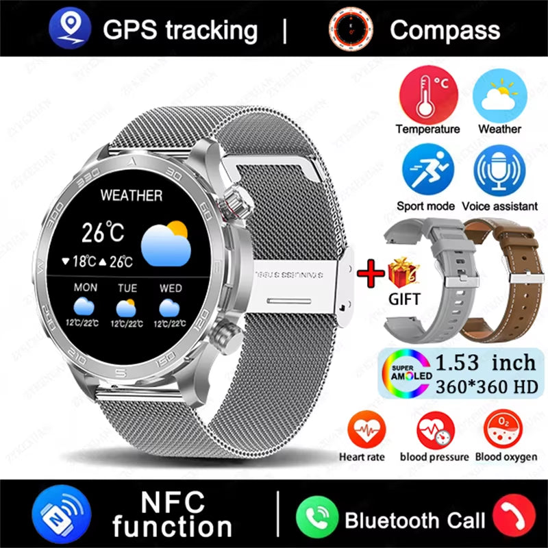 2025 New Bluetooth Call Smart Watch Men for Huawei AMOLED HD Large Screen Heart Rate NFC IP68 Waterproof GPS Sports Smart Watch