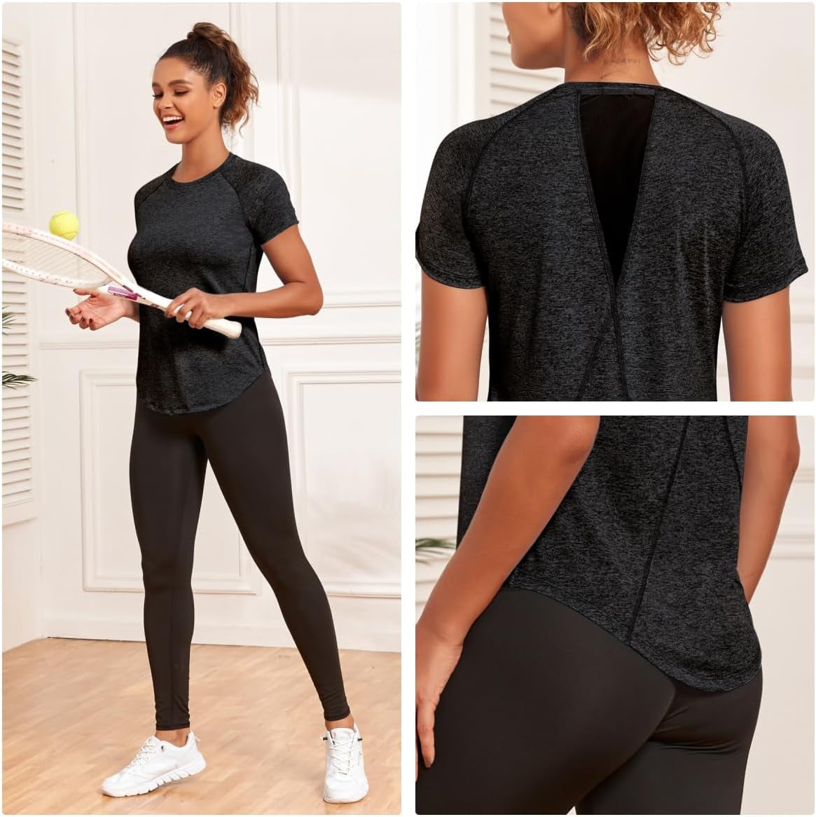 Women'S Gym Shirts, Short Sleeve Lightweight Moisture Wicking Quick Dry Back Mesh Loose Fit Sports Tops for Ladies