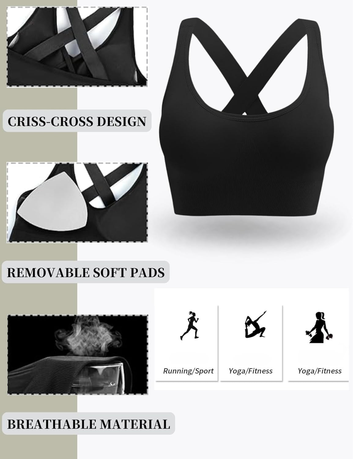 Sports Bras for Women, Women'S Sports Bra High Impact Bra Full Coverage, Bras for Women Removable Pads