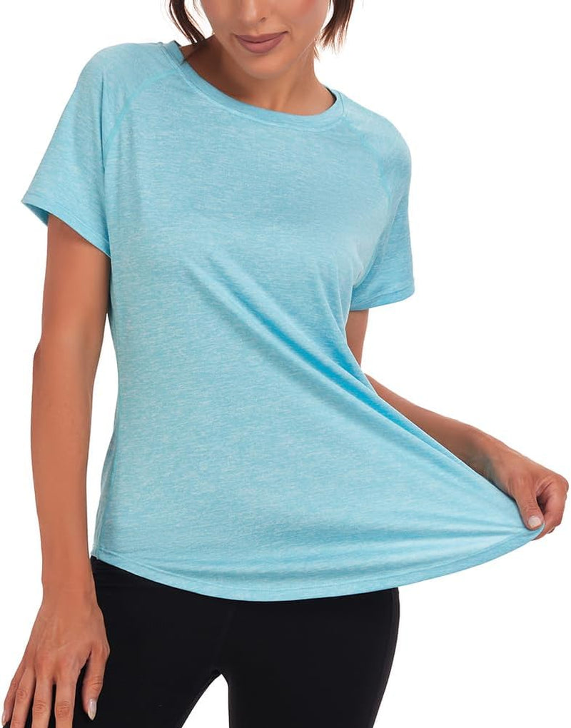 Women'S Gym Shirts, Short Sleeve Lightweight Moisture Wicking Quick Dry Back Mesh Loose Fit Sports Tops for Ladies