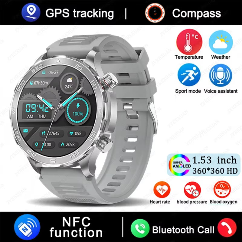 2025 New Bluetooth Call Smart Watch Men for Huawei AMOLED HD Large Screen Heart Rate NFC IP68 Waterproof GPS Sports Smart Watch