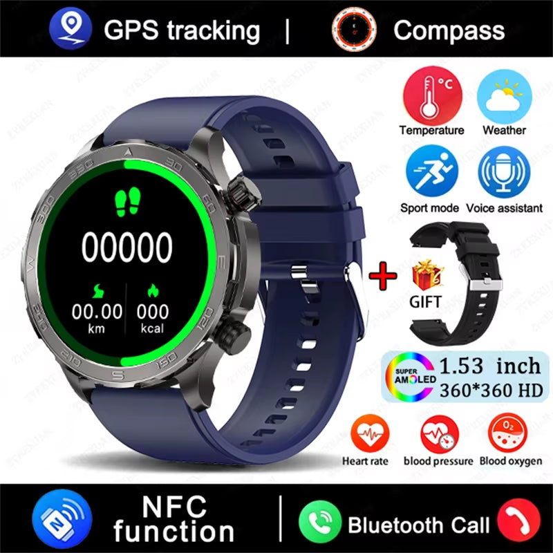 2025 New Bluetooth Call Smart Watch Men for Huawei AMOLED HD Large Screen Heart Rate NFC IP68 Waterproof GPS Sports Smart Watch