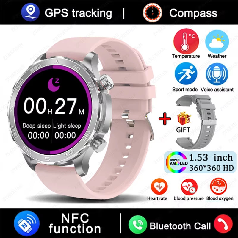2025 New Bluetooth Call Smart Watch Men for Huawei AMOLED HD Large Screen Heart Rate NFC IP68 Waterproof GPS Sports Smart Watch