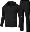 Mens Tracksuit Sets Full Zip Jogging Sports Gym Suit 2 Piece Athletic Contrast Sweat Suits with Hoodie