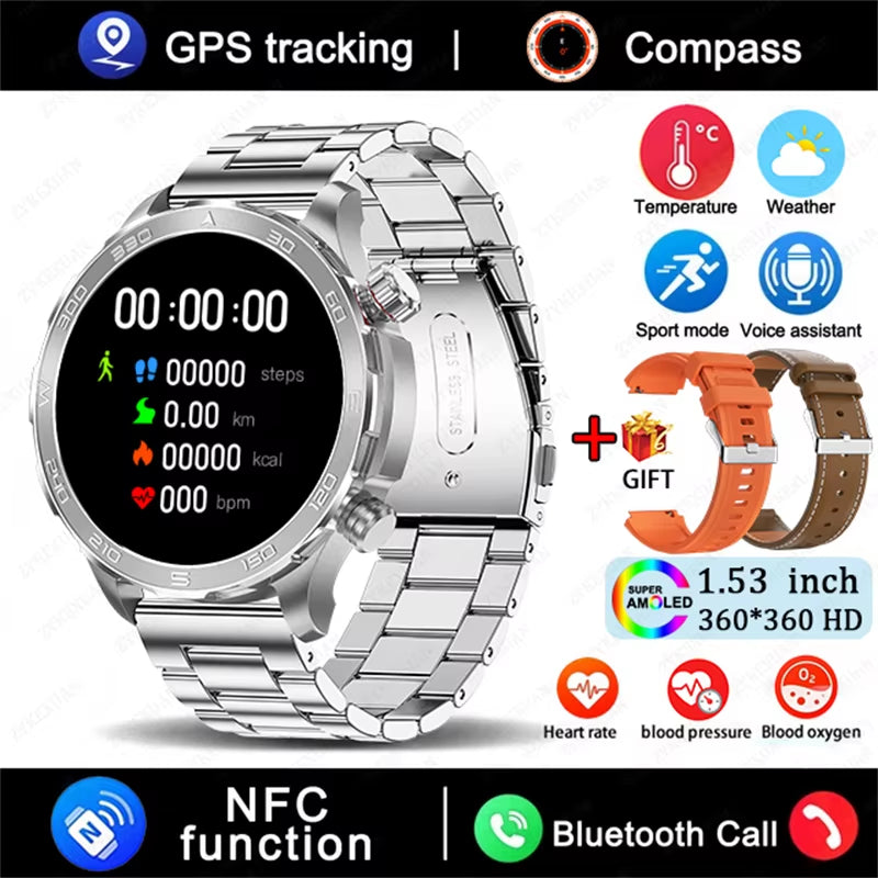 2025 New Bluetooth Call Smart Watch Men for Huawei AMOLED HD Large Screen Heart Rate NFC IP68 Waterproof GPS Sports Smart Watch