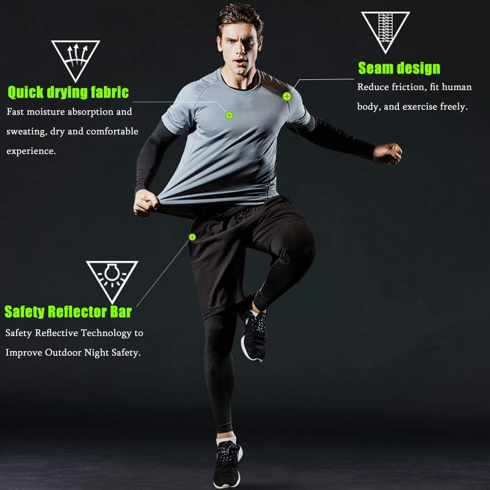 Men'S Sports Running Set (Pack of 4 or 5) Athletic Shirt+Short/Compression Shirt+Pants with Coat Tracksuit Gym Suits