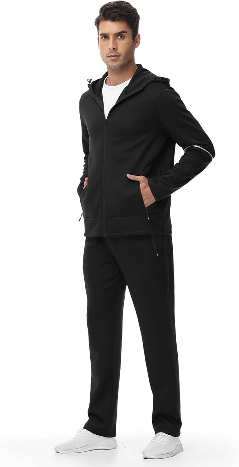 Mens Tracksuit Sets Full Zip Jogging Sports Gym Suit 2 Piece Athletic Contrast Sweat Suits with Hoodie