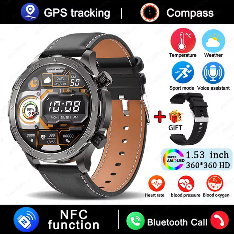 2025 New Bluetooth Call Smart Watch Men for Huawei AMOLED HD Large Screen Heart Rate NFC IP68 Waterproof GPS Sports Smart Watch