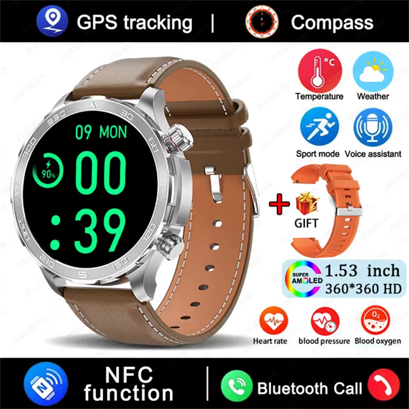 2025 New Bluetooth Call Smart Watch Men for Huawei AMOLED HD Large Screen Heart Rate NFC IP68 Waterproof GPS Sports Smart Watch