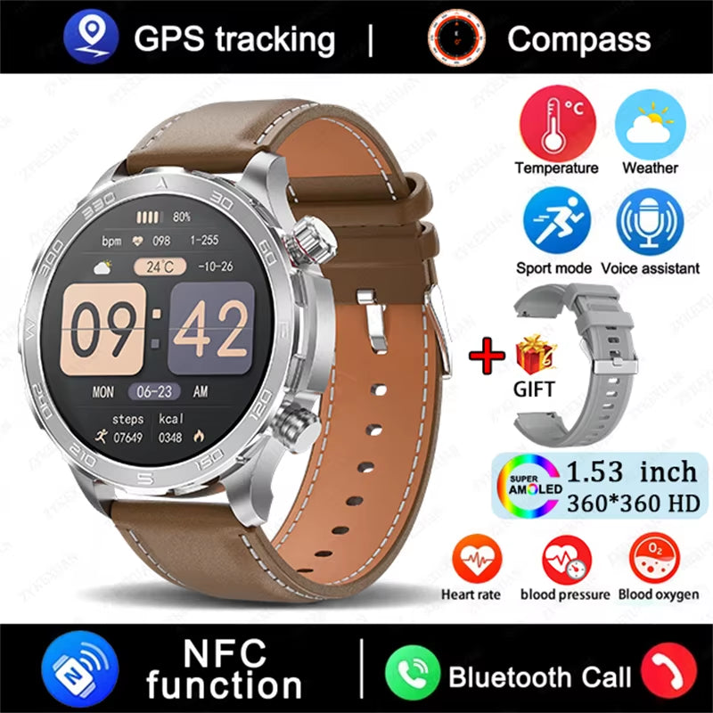 2025 New Bluetooth Call Smart Watch Men for Huawei AMOLED HD Large Screen Heart Rate NFC IP68 Waterproof GPS Sports Smart Watch