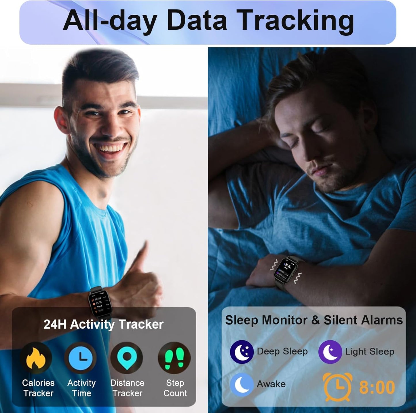 Smart Watch for Men Women Answer/Make Call, 1.95" HD Touch Screen Fitness Watch with Heart Rate/Spo2/Sleep Monitor/Step Counter, 100+ Sport Activity Tracker, IP68 Waterproof Smartwatch for Android Ios