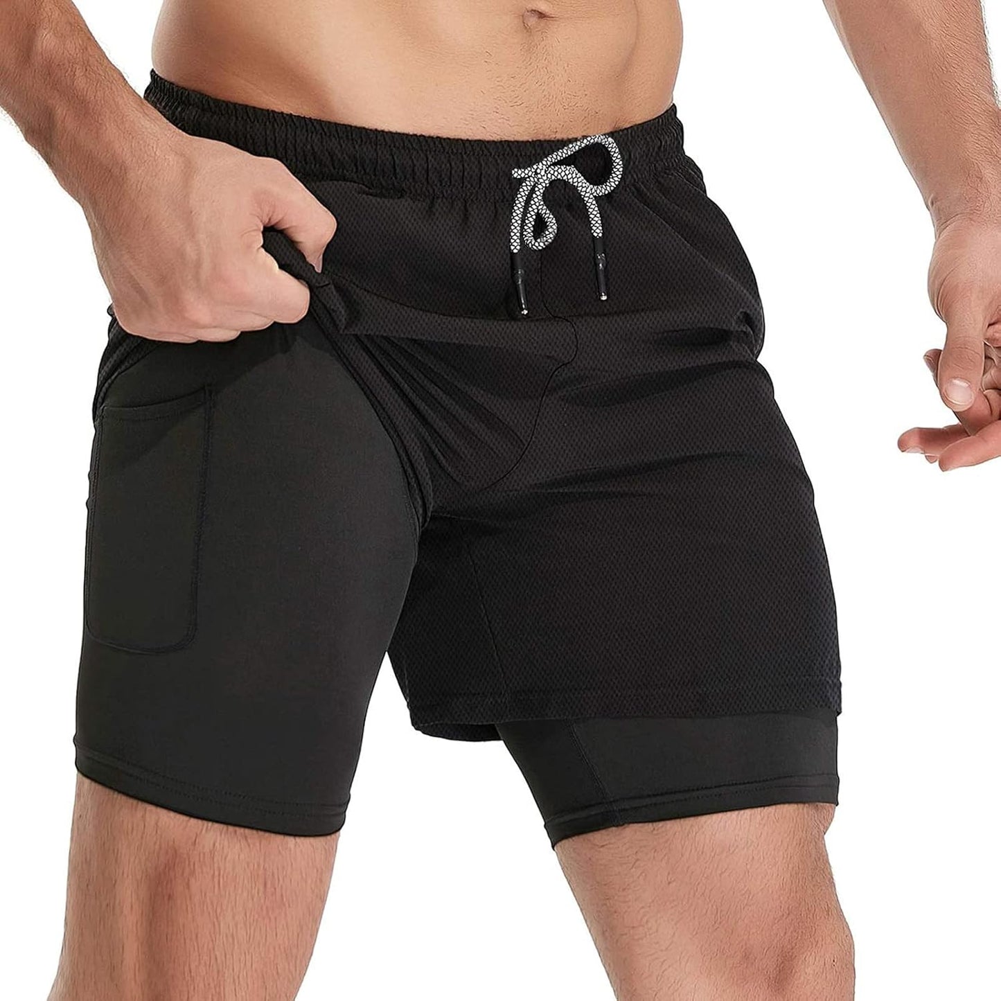 Men Running Shorts Men'S Shorts Workout with Phone Pocket 2 in 1 Gym Training Shorts Quick Drying
