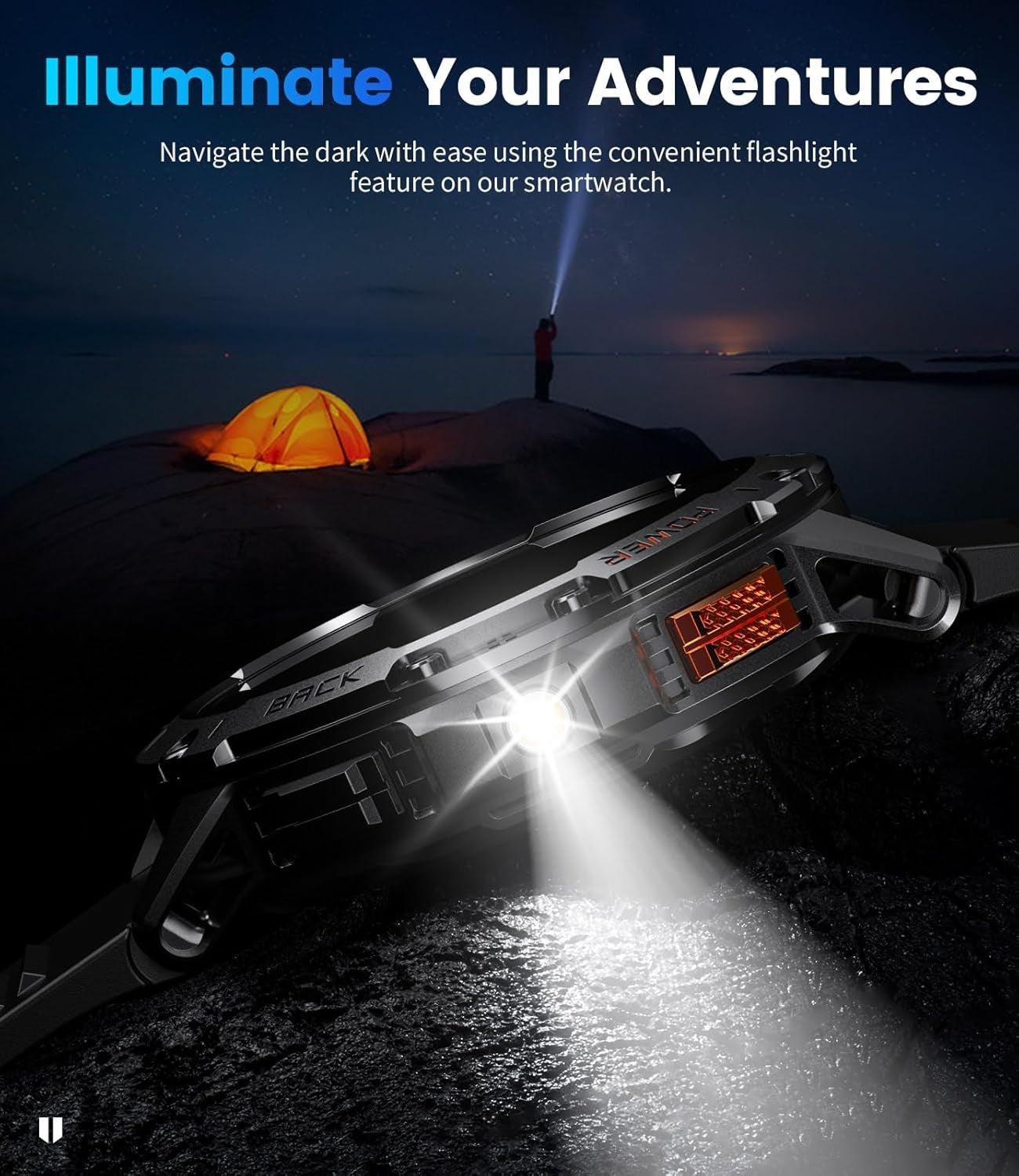 Military Smart Watch for Men with Bluetooth Call,1.43" AMOLED with LED Flashlight/530Mah,100+ Sports Mode Tactical Fitness Tracker/Heart Rate Sleep Health Monitor/Ip68 Waterproof for Android Ios