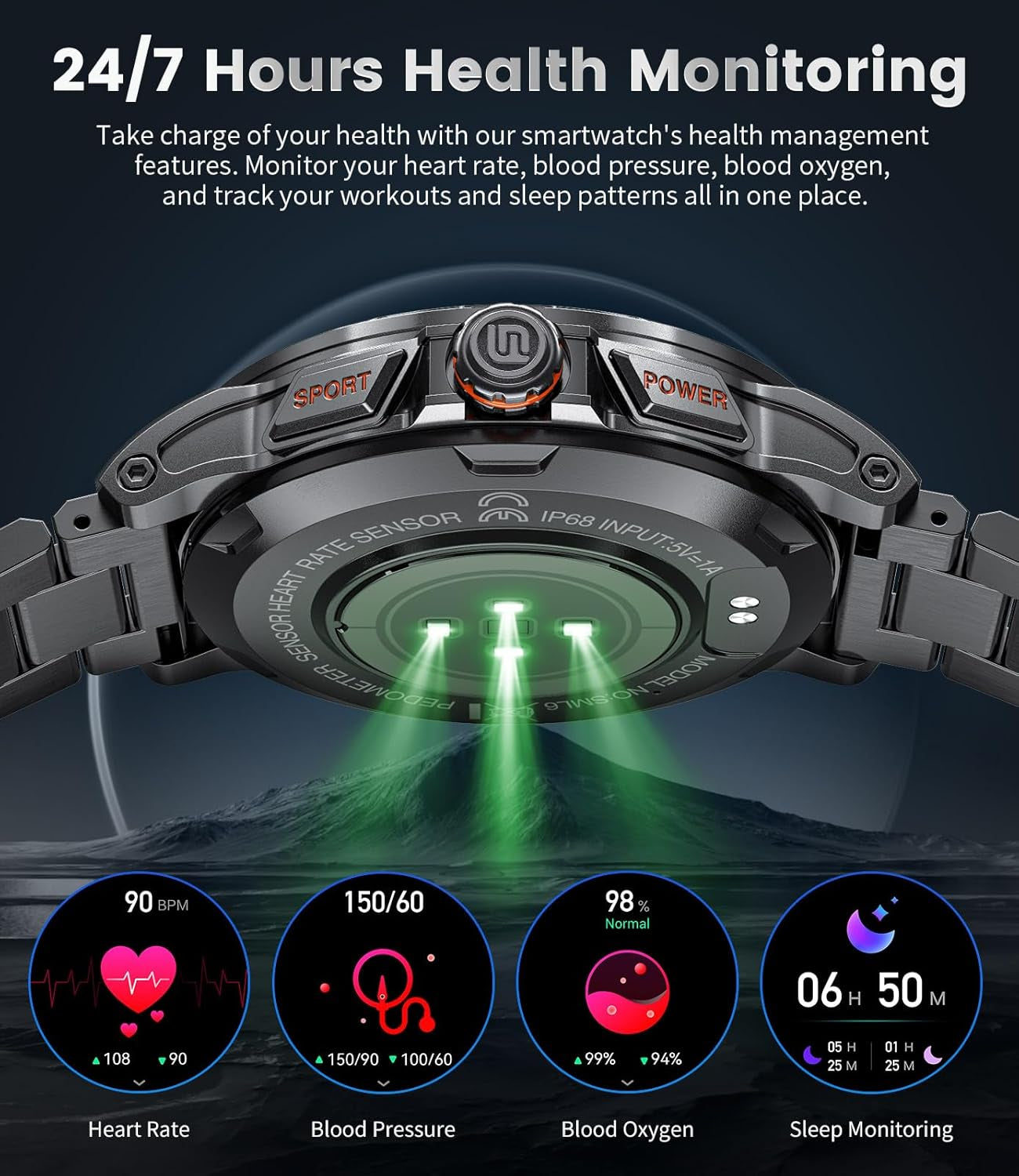 Military Smart Watch for Men(3 Straps),1.43"Hd AMOLED Rugged Smartwatch(Answer/Make Call) for Android Ios,Fitness Watch,Black Sport Watch with 120+ Sport Modes/Ip68 Waterproof/Running/Heart Rate