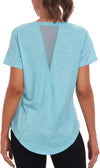 Women'S Gym Shirts, Short Sleeve Lightweight Moisture Wicking Quick Dry Back Mesh Loose Fit Sports Tops for Ladies