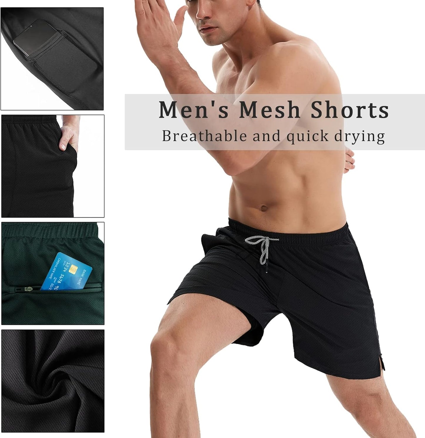 Men Running Shorts Men'S Shorts Workout with Phone Pocket 2 in 1 Gym Training Shorts Quick Drying