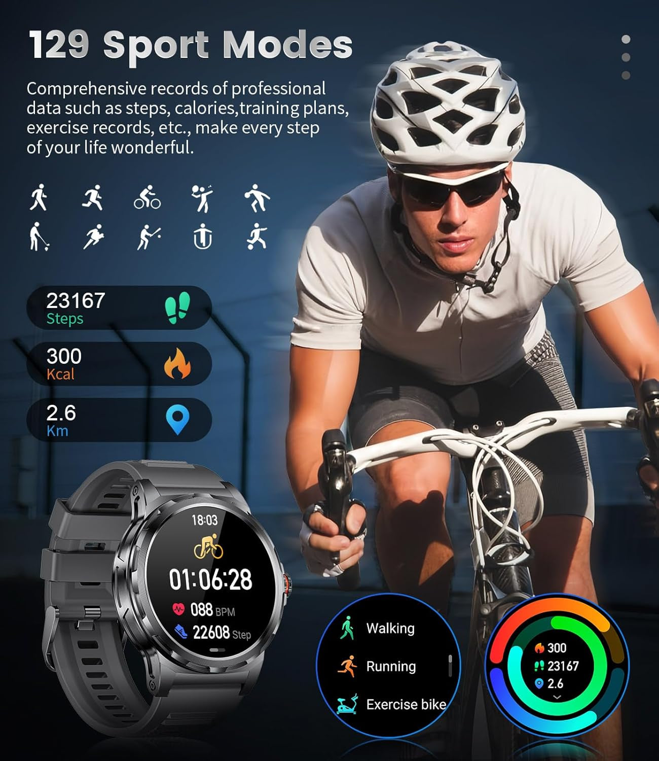 Military Smart Watch for Men(3 Straps),1.43"Hd AMOLED Rugged Smartwatch(Answer/Make Call) for Android Ios,Fitness Watch,Black Sport Watch with 120+ Sport Modes/Ip68 Waterproof/Running/Heart Rate