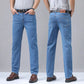 Summer Thin Men'S Elastic Cotton Jeans Fashion Sky Blue Comfortable Business Straight Casual Pants Brand Male Clothes Trousers