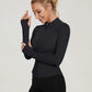 Womens Gym Tops Long Sleeve Sports T-Shirt Fitness Workout Yoga Crop Tops Ladies Running Tee Shirts Half Zip Breathable Activewear with Thumb Holes
