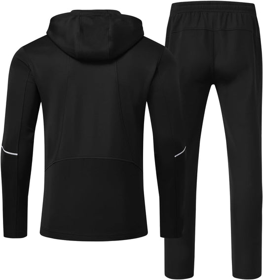 Mens Tracksuit Sets Full Zip Jogging Sports Gym Suit 2 Piece Athletic Contrast Sweat Suits with Hoodie