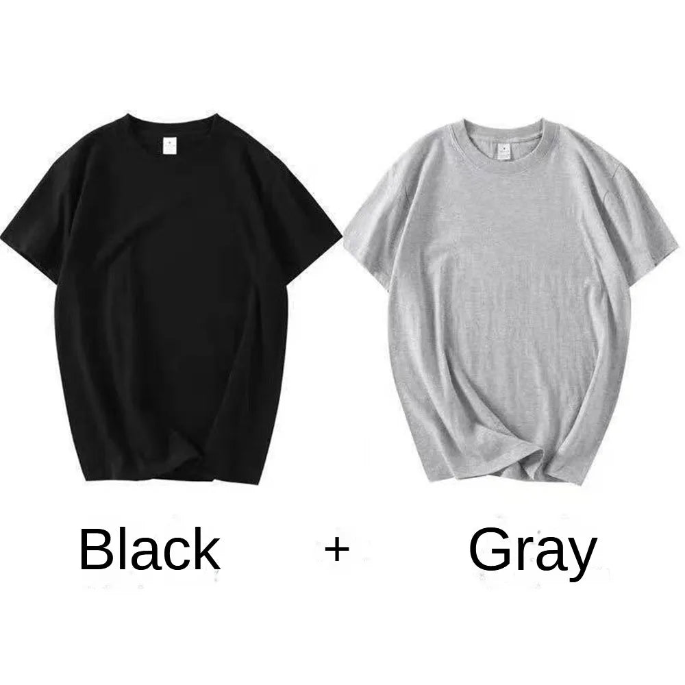 2PCS 100% Cotton Solid T Shirts Men'S and Women'S Short Sleeve White Tees Casual Breathable Loose round Neck T-Shirt Couple Tops