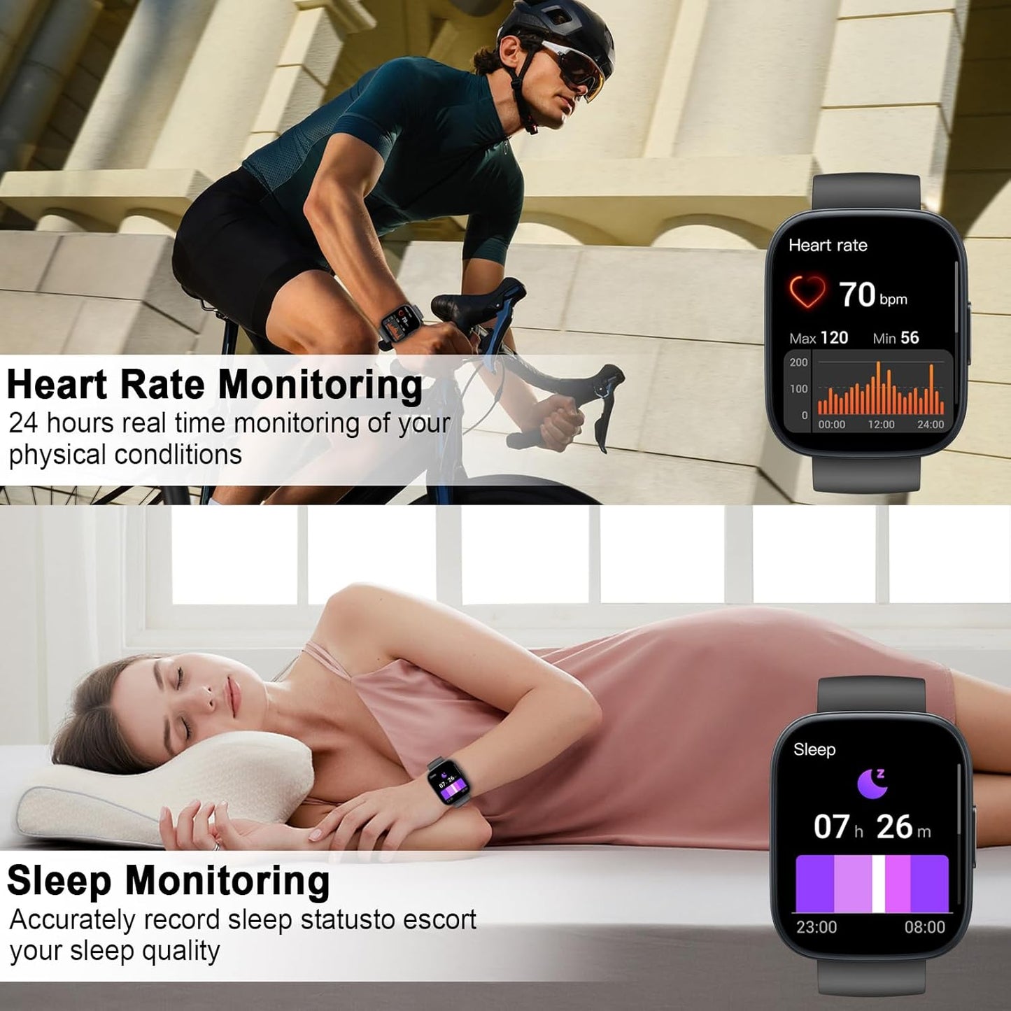 Smart Watch for Men Women Answer/Make Call, 1.95" HD Touch Screen Fitness Watch with Heart Rate/Spo2/Sleep Monitor/Step Counter, 100+ Sport Activity Tracker, IP68 Waterproof Smartwatch for Android Ios