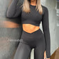 Women Gym Set 2 Piece Outfits Workout Set Crossover Long Sleeve Gym Tops Ruched Leggings Yoga Tracksuit Set