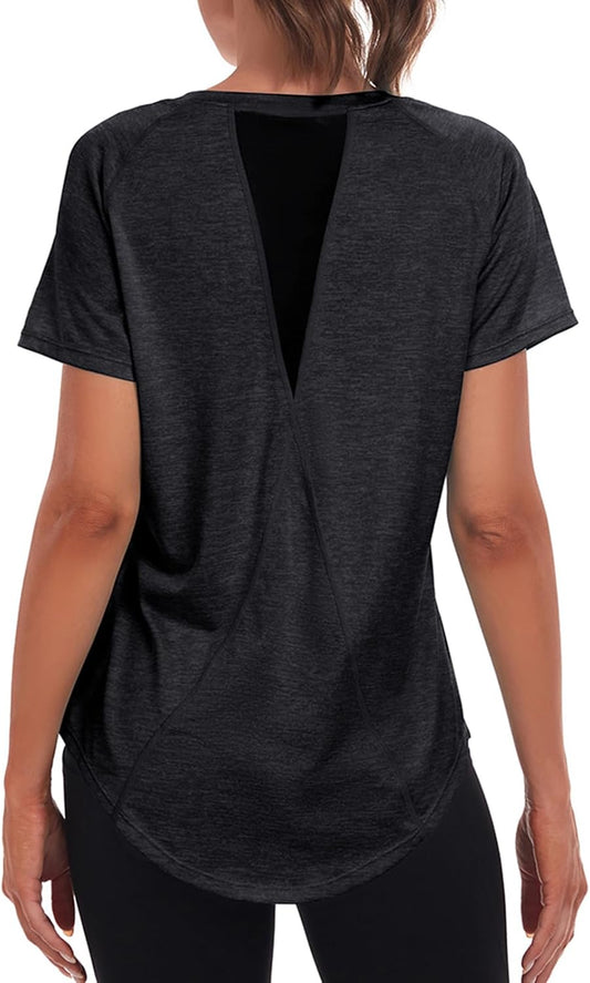 Women'S Gym Shirts, Short Sleeve Lightweight Moisture Wicking Quick Dry Back Mesh Loose Fit Sports Tops for Ladies