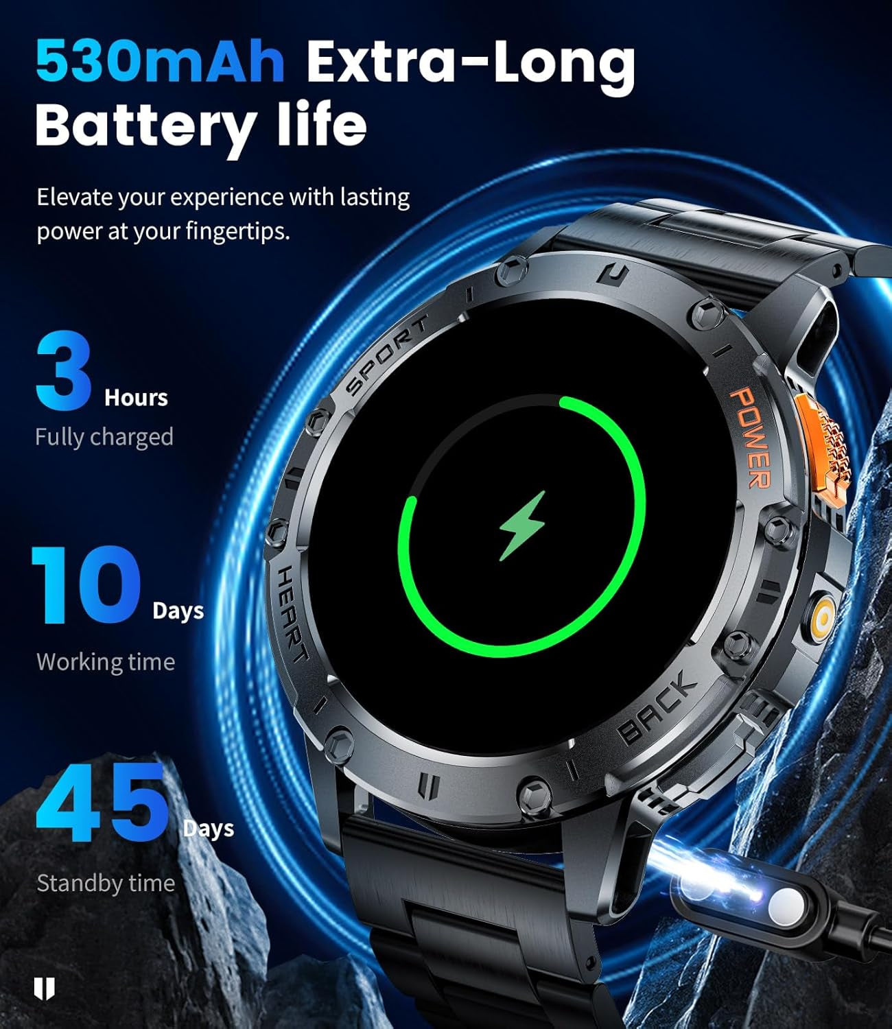 Military Smart Watch for Men with Bluetooth Call,1.43" AMOLED with LED Flashlight/530Mah,100+ Sports Mode Tactical Fitness Tracker/Heart Rate Sleep Health Monitor/Ip68 Waterproof for Android Ios