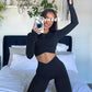 Women Gym Set 2 Piece Outfits Workout Set Crossover Long Sleeve Gym Tops Ruched Leggings Yoga Tracksuit Set