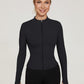 Womens Gym Tops Long Sleeve Sports T-Shirt Fitness Workout Yoga Crop Tops Ladies Running Tee Shirts Half Zip Breathable Activewear with Thumb Holes