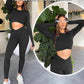 Women Gym Set 2 Piece Outfits Workout Set Crossover Long Sleeve Gym Tops Ruched Leggings Yoga Tracksuit Set