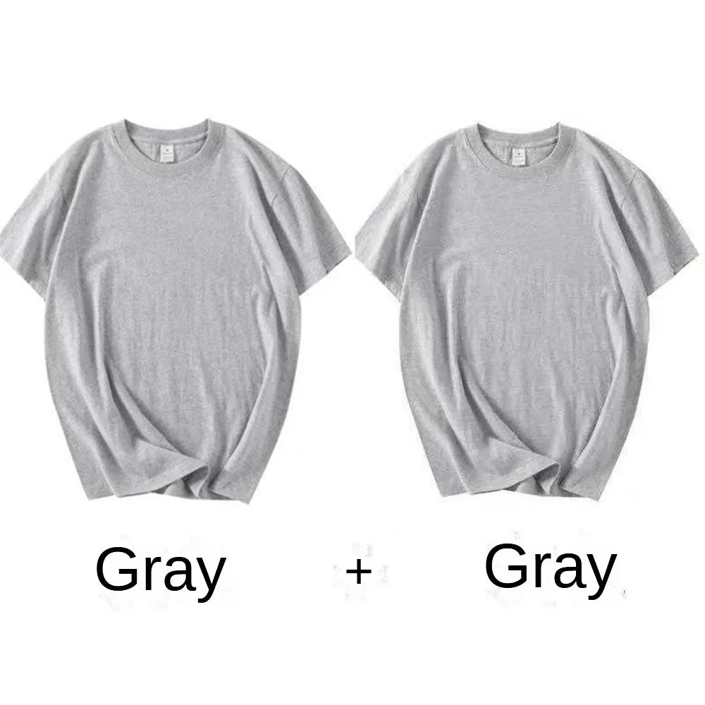 2PCS 100% Cotton Solid T Shirts Men'S and Women'S Short Sleeve White Tees Casual Breathable Loose round Neck T-Shirt Couple Tops