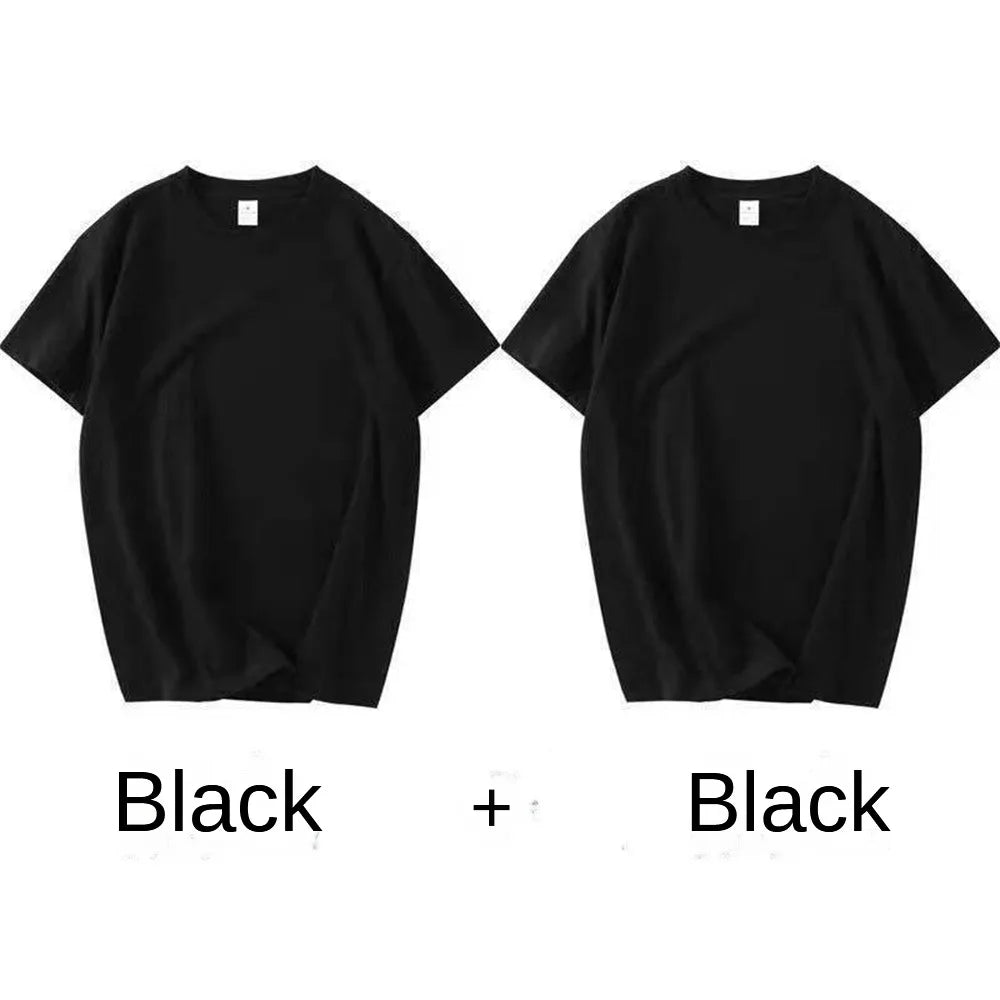 2PCS 100% Cotton Solid T Shirts Men'S and Women'S Short Sleeve White Tees Casual Breathable Loose round Neck T-Shirt Couple Tops