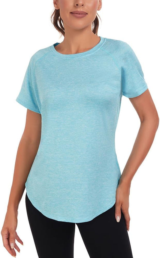 Women'S Gym Shirts, Short Sleeve Lightweight Moisture Wicking Quick Dry Back Mesh Loose Fit Sports Tops for Ladies